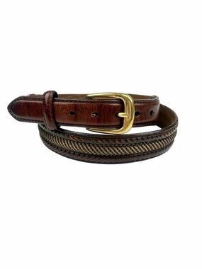 Woven Textile Center Brown Leather Belt Possibly Brighton Camden Size 36